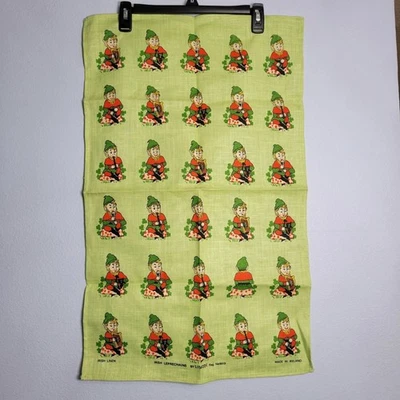Vtg Linanne Irish Linen Tea Towel Leprechauns St Patricks Day Ireland Souvenir - Image 1 of 4
