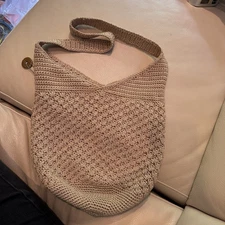THE SAK Hobo Bag Purse Khaki  Crochet Knit Strap Shoulder Tote Purse Handbag
