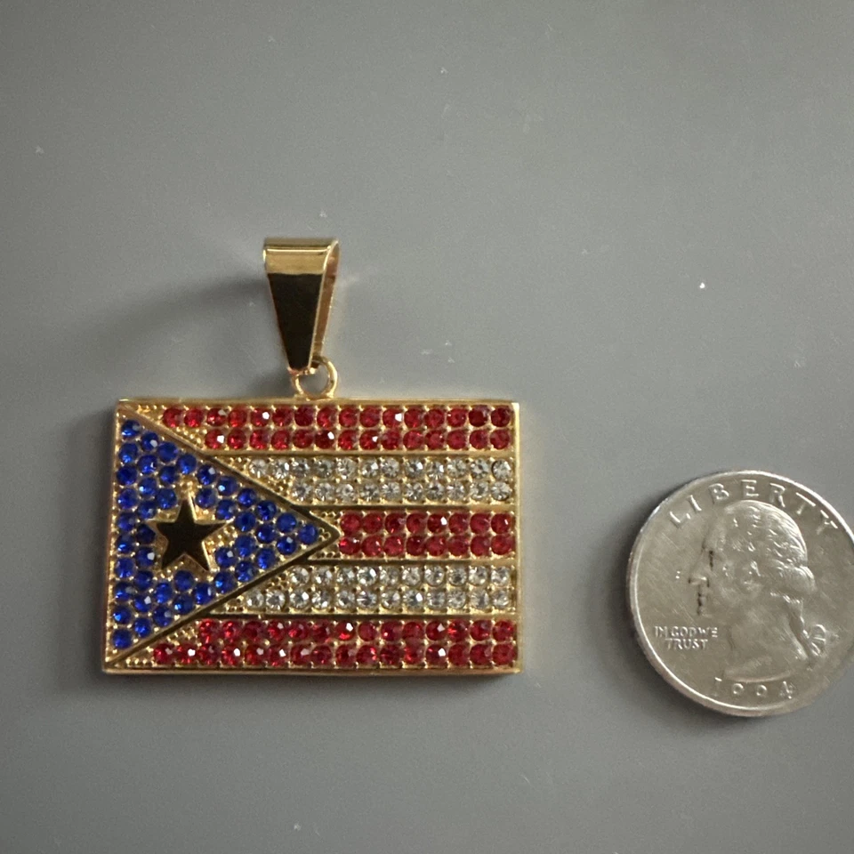 Colgante Bandera Puerto Rico Chapado en Oro Acero Inoxidable 24 Pulgadas Cadena Collar Regalo Foto 3 de 4