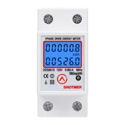 SINOTIMER DDS6619 Din Rail Single Phase Energy kWh Electric Meter 120VAC 5(80...