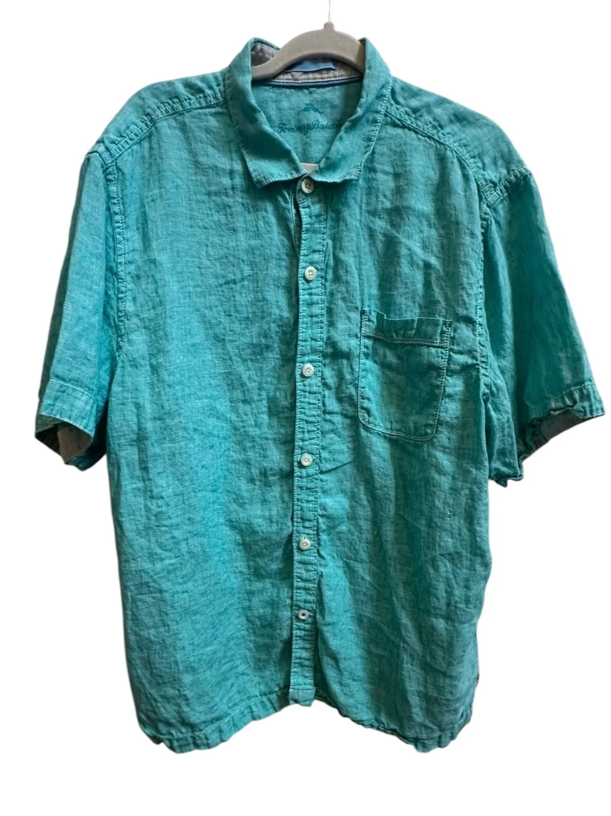 Tommy Bahama Paradise Breezer Linen Shirt Short Sleeve Teal Blue Mens XL