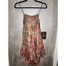 Raga Gold Red Metallic Tiered Mini Dress Party Disco NYE Prom Sundress L NWT