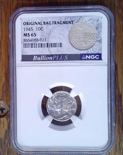 1945 Mercury Silver Dime Original Bag Fragment NGC MS65 (023)