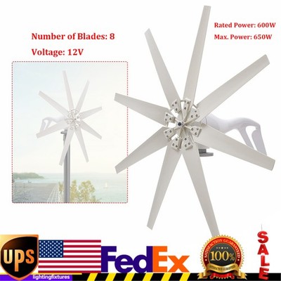 Wind Turbine Generator Kit 600W 12V w/ 8 Blades Wind Power Generator for Marine