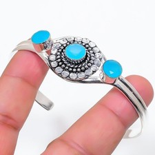 Blue Chalcedony Gemstone 925 Sterling Silver Adjustable Cuff Bracelet For Gift