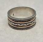 Vintage Silver Two-Tone Gold Braided Unisex Band Ring Size 7.5 - 5 Grams