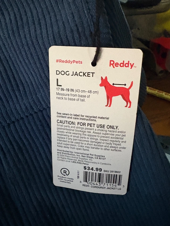 Chaqueta Reddy Dog L Azul Nueva con Etiquetas 17"-19" Foto 4 de 4