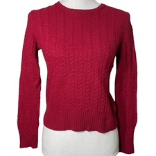 Wool Cashmere Cable Knit Sweater EUC M Women Angora Burgundy Viscose Red