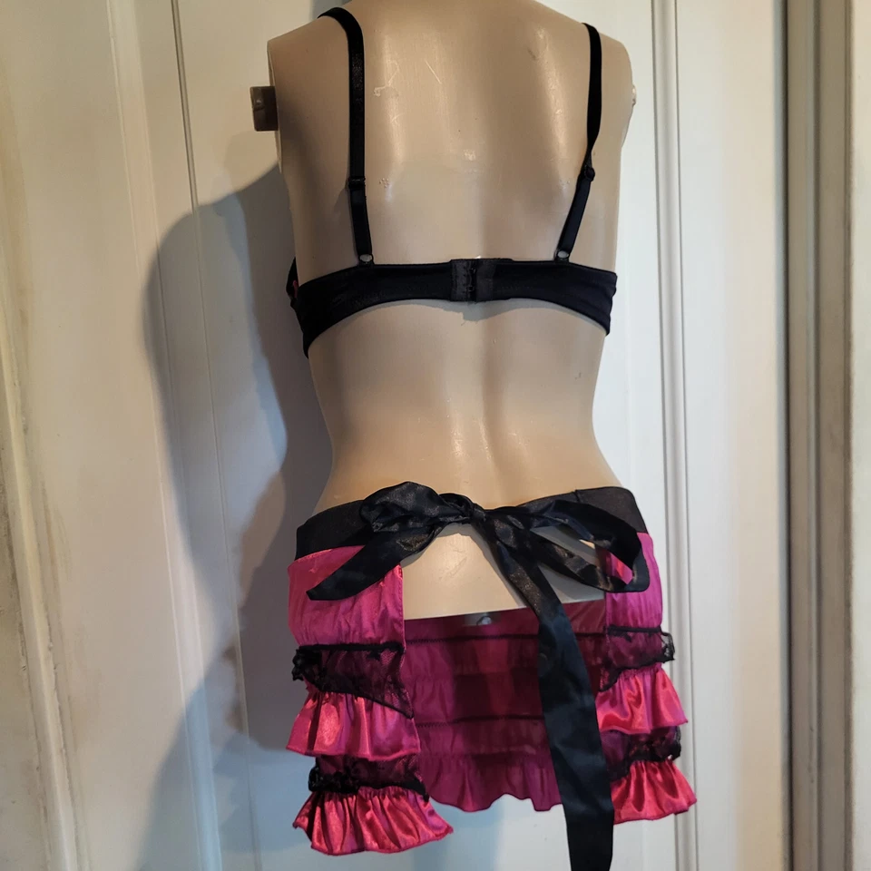 Native Intimates Hot Pink And Black Lace Goth Maid Outfit Size 34B - Image 2 of 3