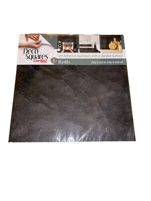 Black Slate Con-tact Deco Squares 12 x12  Six Count Vinyl Tiles Stick