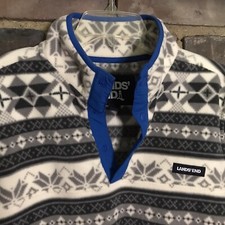 Lands End  Mens Print Heritage Fleece Snap Neck Pullover Gray Top Medium 38-40