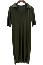 Colleen Lopez Women's Collared Ribbed Knit Dress Green