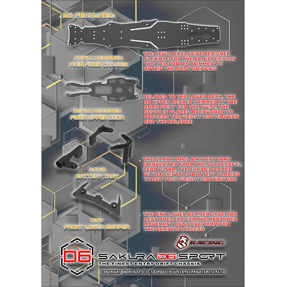 3Racing 1/10 Sakura D6 Sport Fibre Glass Version 2WD # KIT 3Racing 1/10 Sakura D6 Sport Fibre Glass Version 2WD # KIT