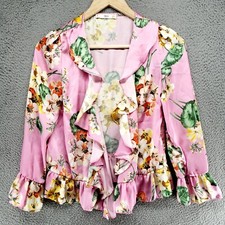 Mango MNG Lace Knit Top w/ Ruffle Front Womens 4 Cardigan Sweater Floral Satiny