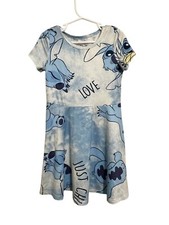 Disney Stitch Girls Dress Size 5 Blue White Stitch Print