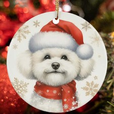 Merry Xmas Bichon Frise Dog Santa Snowflake Winter Christmas Ornament Gift Decor