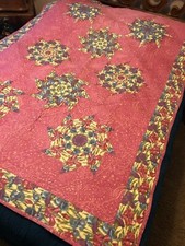 VTG Pink Back Handmade Quilt Bedding Vintage Throw Blanket 51"x72" Star