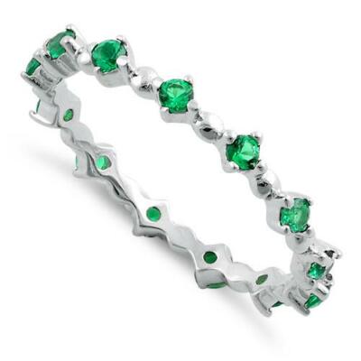 Massiver 925 Sterling Silber Full Eternity Smaragd CZ Ring alle Größen