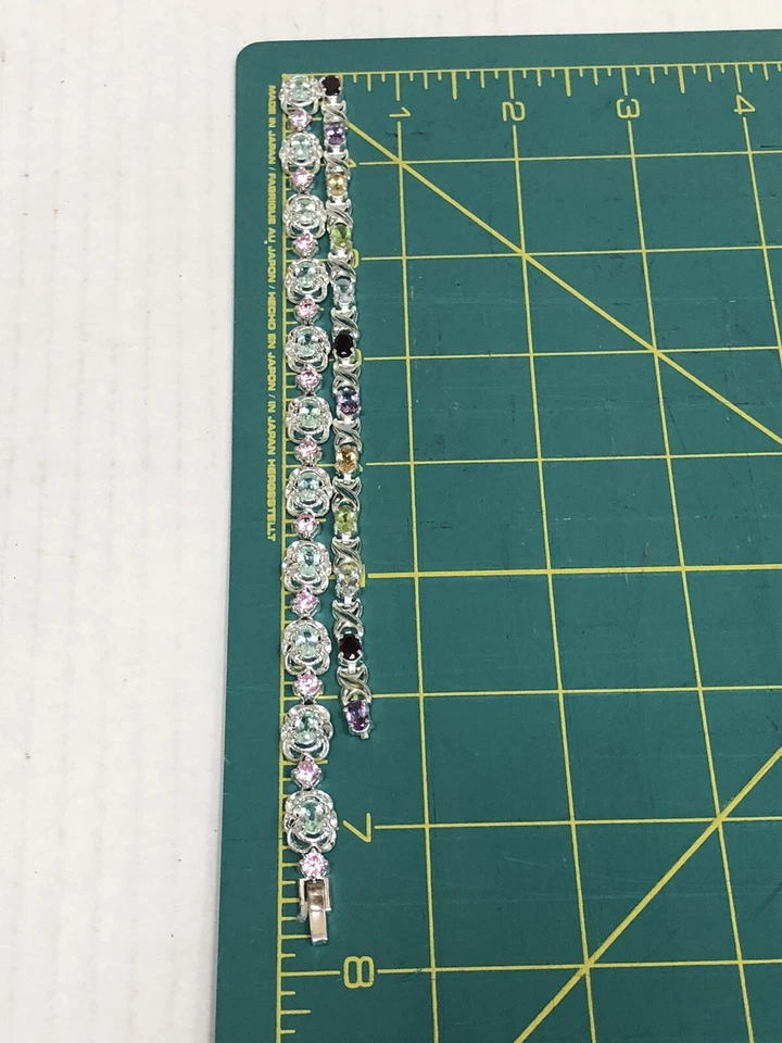 2 Multi-Color Gemstone Tennis Rainbow Bracelet Silver Tone Clasps Need Repair - Image 4 of 4