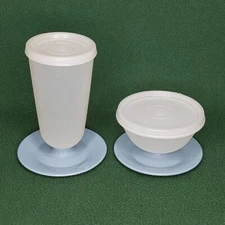 Set of 2 Tupperware Blue Ice Cream Sherbet Cups Pudding Bowls Fruit Bowls 6 psc