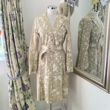 Noa Noa S Beige Floral Long Trench Kelly Coat Belted Brushed Cotton Light Weight
