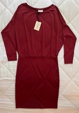 $295 Ganni Anastaysia Mini Dress Off The Shoulder Burgundy M Solid Mesh Knit NWT