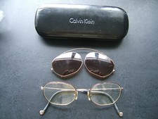USED 1980s CALVIN KlEIN UNI EYEGLASSES 138 48-18-140, ORIGINAL CLIP-ONS CASE