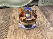Porcelain Hinged Trinket Box Noah's Ark  Giraffe Elephants Dolphins Waves Gift