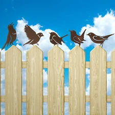 5PCS Rusty Metal Birds Decoration,Outdoor Fence Yard Decor,Metal Birds Craft Sta
