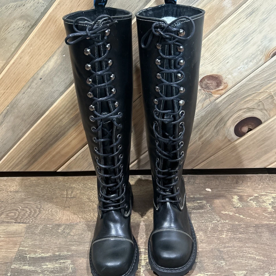 BOTAS MOTO COMBATE HASTA LA RODILLA JOHN FLUEVOG ANGEL SPEED ENCAJE CUERO FORRADAS PIEL - 6 Foto 3 de 4