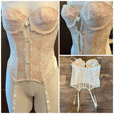 Vintage 1997 Victoria's Secret Teddy Corset with Garters 36B Lace Pink  Ivory