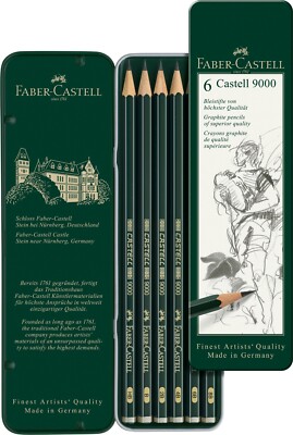Faber-Castell Bleistift Set 119063 Bleistift Castell 9000 6-er Metall Etui NEU!