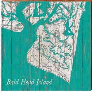 Bald Head Island, North Carolina Navigational Teal Map Wall Art | eBay