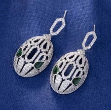 Snake Eye White Green CZ Dangle Drop Earrings Studs Chandelier Rhodium Pla W1024