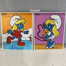 Vintage Playskool Lot of 2 1982 Smurfette Puzzles Wooden Puzzles