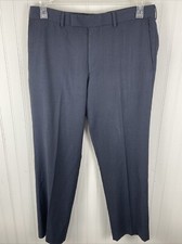 Hugo Boss Men's Navy Flat Front Wool Straight Leg Pants 34X30