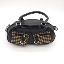 Longaberger Homestead Black Checkered Plaid Fabric Shoulder Handbag Purse Small