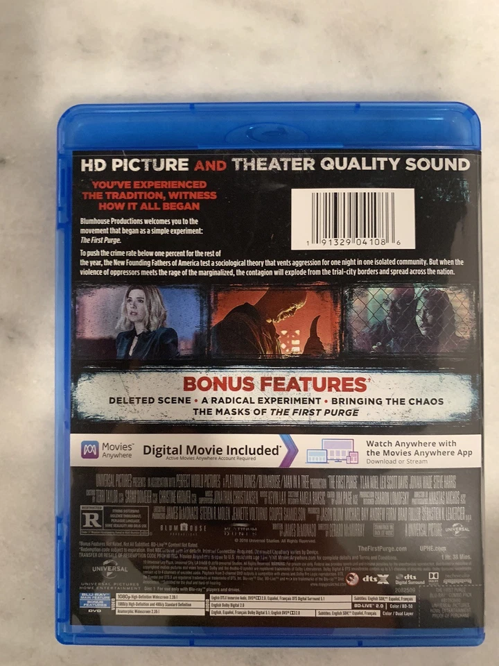 Horror Blu-Ray/DVD Combo Lot: World War Z/ The First Purge, Brad Pitt, 2013/2018 - Image 4 of 4