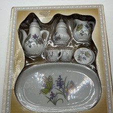 Greenbrier Internat  l Porcelain Miniature Tea Set Butterflies  Flowers 8 Piece