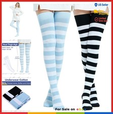 Extra Long Thigh High Socks Striped Cotton Blend Over Knee Tube Socks 2 Pair