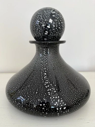 Murano Archimede Seguso Black Amethyst Glass Decanter with Silver Flecks Italy
