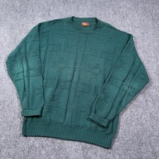 VTG Alps Mens L Green Cable Textured Cotton Knit Sweater Made in USA Grandpa