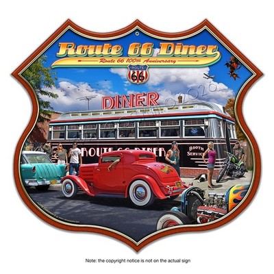 ROUTE 66 100th Anniversary DINER HOT ROD Metal Sign by Larry Grossman