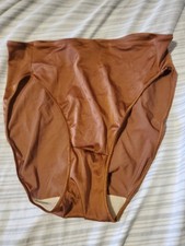 VINTAGE 90s Natori Sz 6 MD Brown Stretchy SATIN Nylon HI-CUT BRIEF PANTIES S5