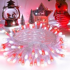 Red White Christmas String Lights Battery Timer Outdoor Waterproof