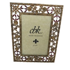 Beaded Picture Frame Vintage Gold  Red CBK Ltd 4x6 Photo Frame Flowers Roses