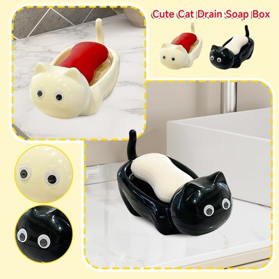 Cute Cat-shaped Soap Box, Self-draining And Non-slip Soap Rack, Multifunctional