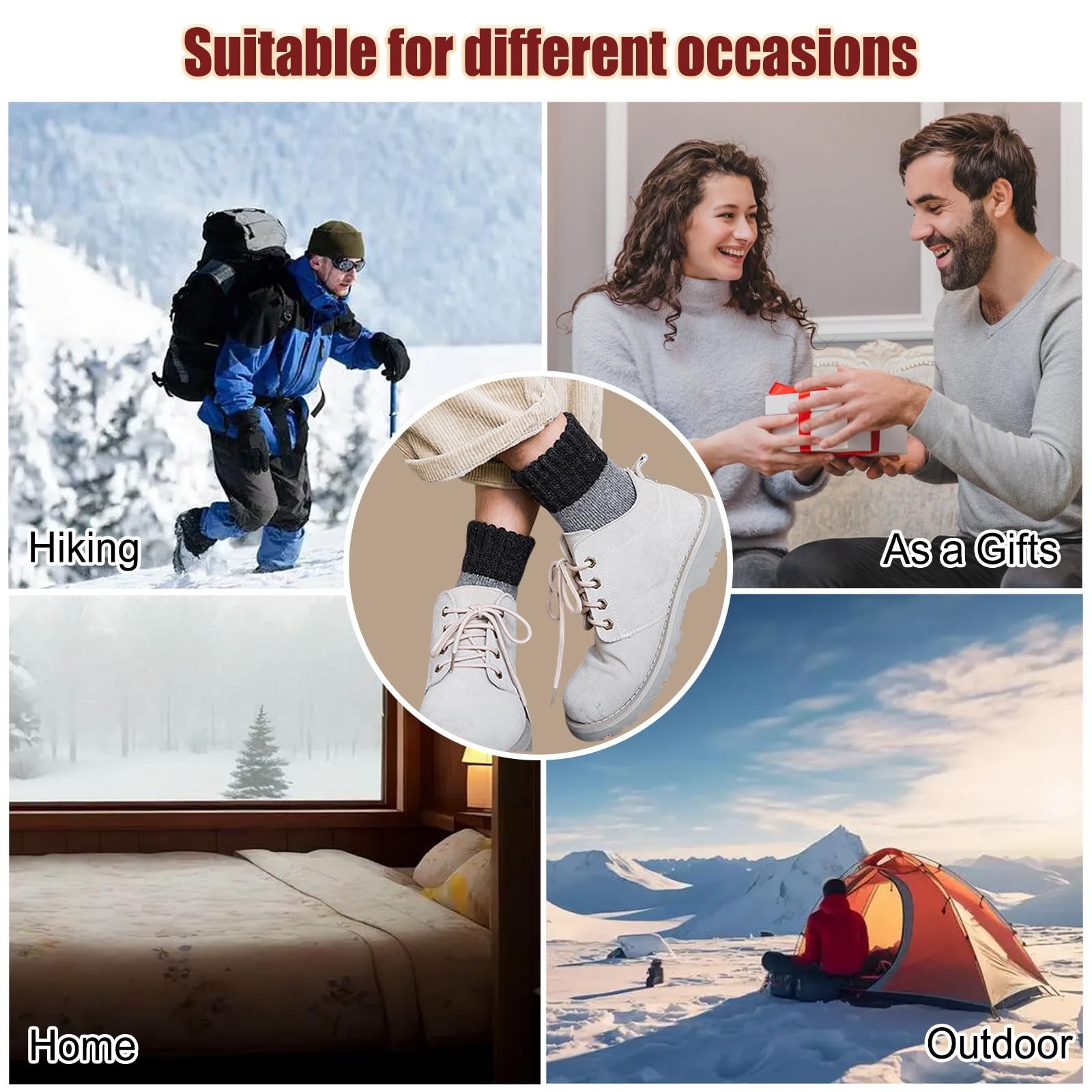 SALOMON 5 Paia Calzini Uomo Lana Spessi Caldi Invernali Termici Escursionismo Morbidi Stivali Accoglienti Si...