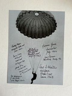"Bale Out" Photo Signed 8 WW2 RAF Bomber Command Caterpillar Club Veterans