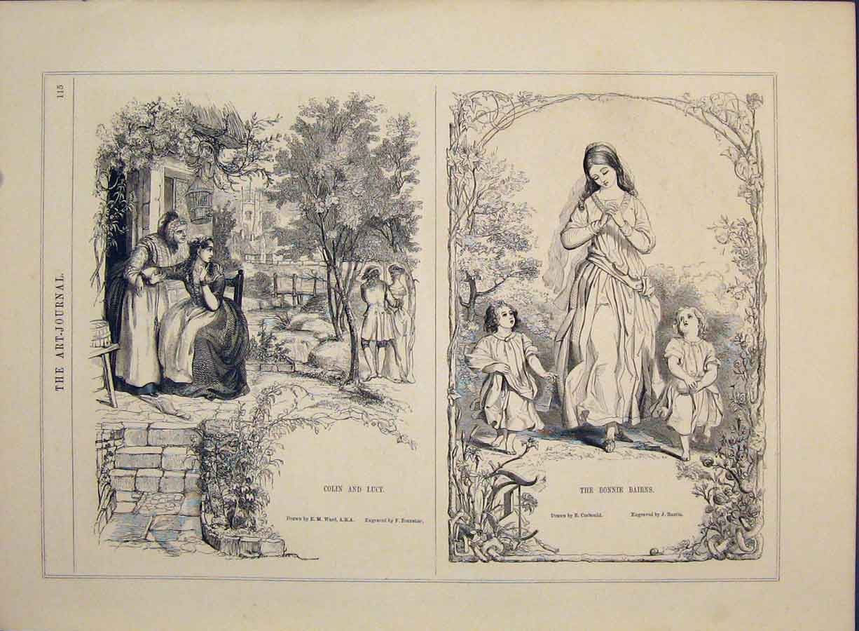 Original Old Antique Print Colin Lucy Engravings Branston Courtship